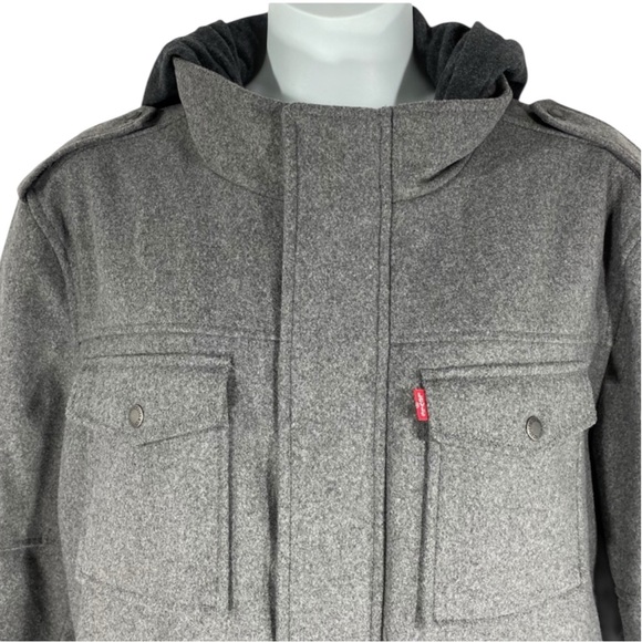 LEVI’s Heavyweight Wool Blend Hooded Trucker Field Jacket in Gray Size Large - Picture 4 of 14